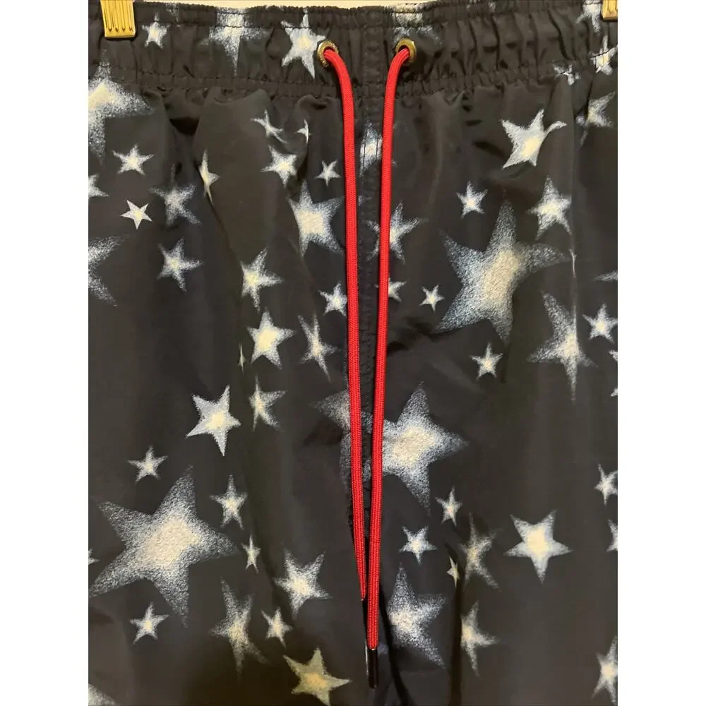 Lands End Men's Swim Short Trunks Sz XL Blue, Red, White Stars Liner & Pockets